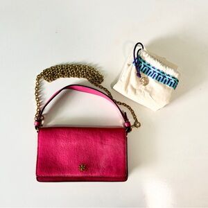Tory Burch chain wallet clutch - hot pink